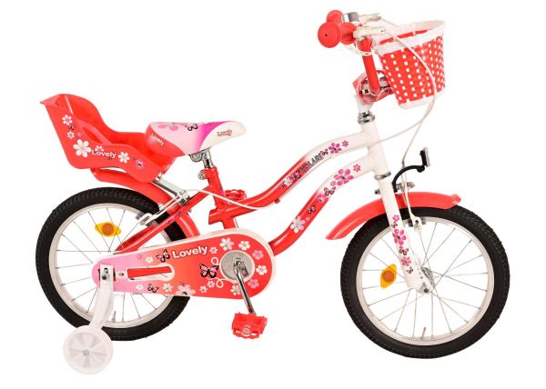 Volare Lovely Kinderfiets - Meisjes - 16 inch - Rood Wit - Twee Handremmen