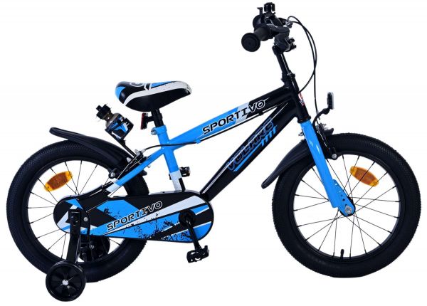 Volare Sportivo Kinderfiets - Jongens - 16 inch - Blauw Zwart - Twee Handremmen