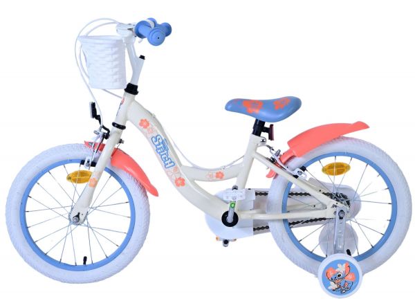 Disney Stitch Kinderfiets - Meisjes - 16 inch - Crème Koraal Blauw - Twee handremmen