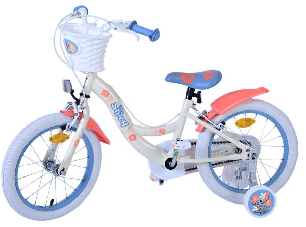 Disney Stitch Kinderfiets - Meisjes - 16 inch - Crème Koraal Blauw - Twee handremmen