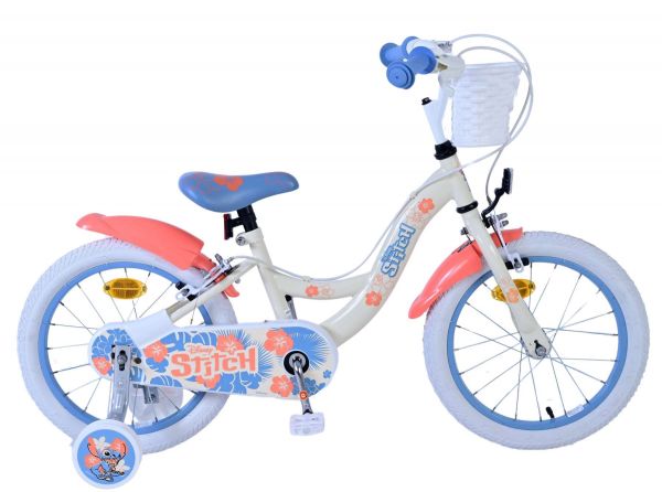 Disney Stitch Kinderfiets - Meisjes - 16 inch - Crème Koraal Blauw - Twee handremmen