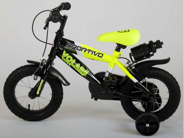 Volare Sportivo Kinderfiets - Jongens - 12 inch - Neon Geel Zwart - Twee Handremmen - 95% afgemonteerd