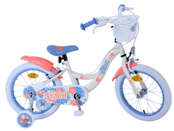 Disney Stitch Kinderfiets - Meisjes - 16 inch - Crème Koraal Blauw - Twee handremmen