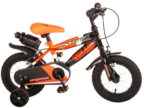 Volare Sportivo Kinderfiets - Jongens - 12 inch - Neon Oranje Zwart - Twee Handremmen - 95% afgemonteerd