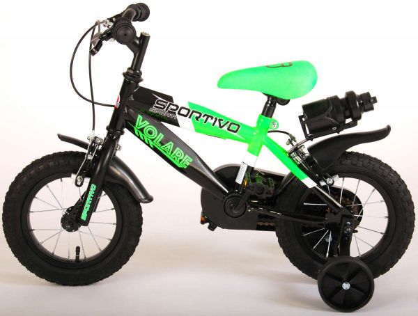 Volare Sportivo Kinderfiets - Jongens - 12 inch - Neon Groen Zwart - Twee Handremmen - 95% afgemonteerd