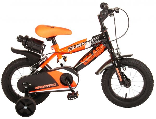 Volare Sportivo Kinderfiets - Jongens - 12 inch - Neon Oranje Zwart - Twee Handremmen - 95% afgemonteerd