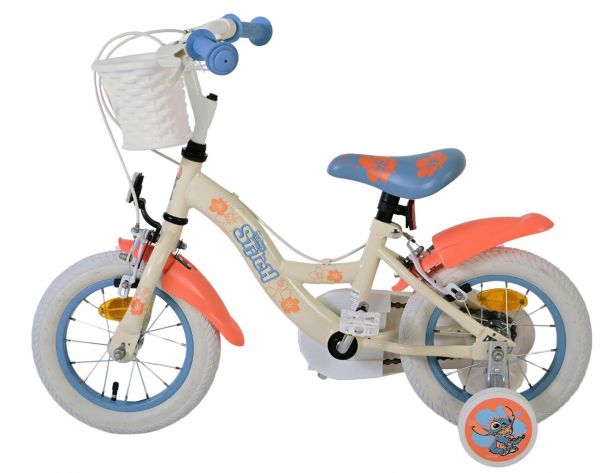 Disney Stitch Kinderfiets - Meisjes - 12 inch - Twee handremmen - Crème Koraal Blauw