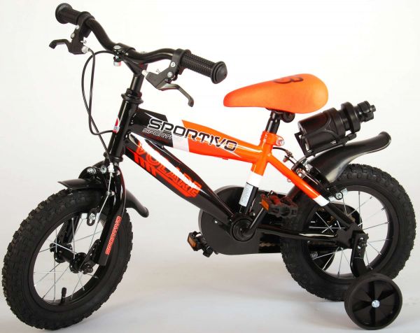 Volare Sportivo Kinderfiets - Jongens - 12 inch - Neon Oranje Zwart - Twee Handremmen - 95% afgemonteerd