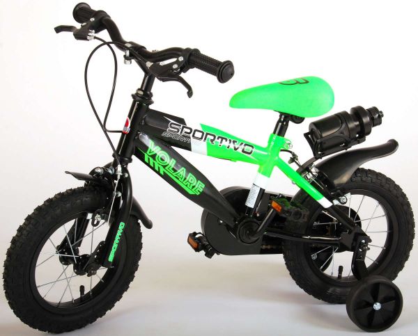 Volare Sportivo Kinderfiets - Jongens - 12 inch - Neon Groen Zwart - Twee Handremmen - 95% afgemonteerd