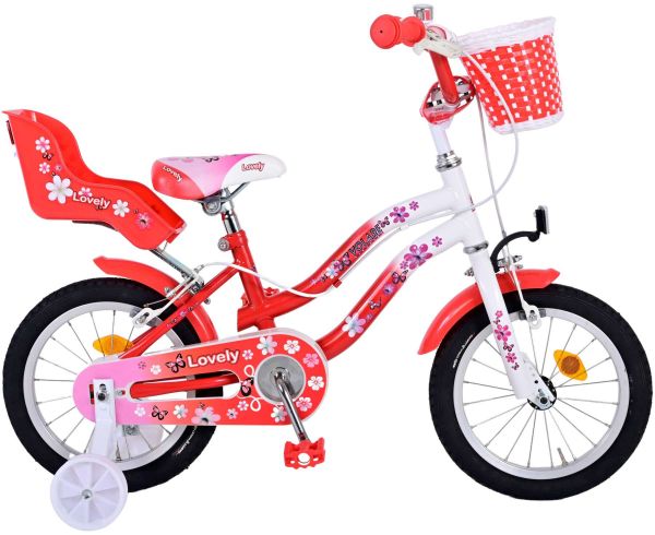 Volare Lovely Kinderfiets - Meisjes - 14 inch - Rood Wit - Twee Handremmen