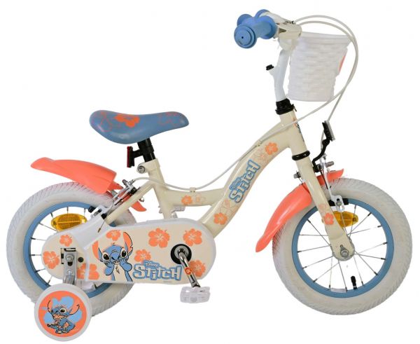 Disney Stitch Kinderfiets - Meisjes - 12 inch - Twee handremmen - Crème Koraal Blauw