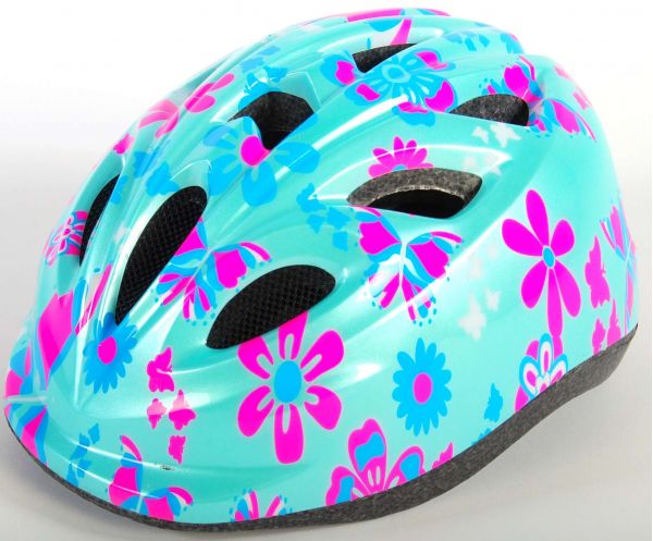 Volare Kinder Fietshelm - XS - Blauw Roze Bloemetjes - 47-51 cm - extra klein model