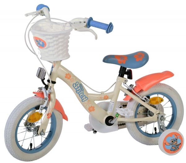 Disney Stitch Kinderfiets - Meisjes - 12 inch - Twee handremmen - Crème Koraal Blauw