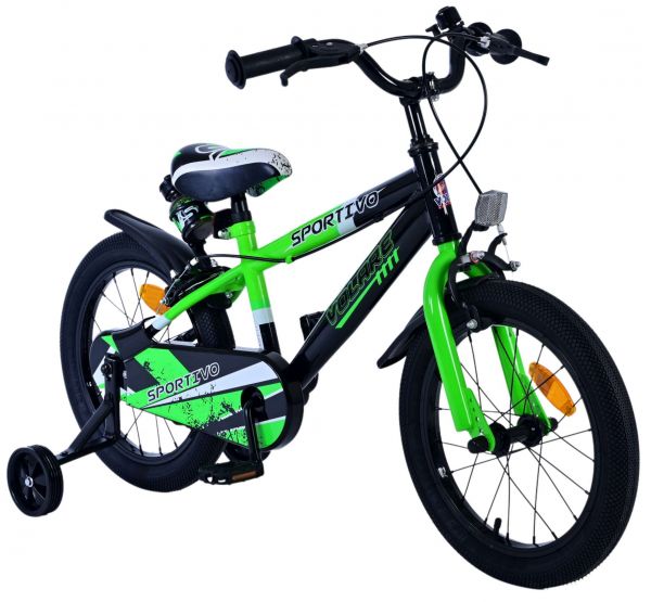 Volare Sportivo Kinderfiets - Jongens - 16 inch - Groen Zwart - Twee Handremmen