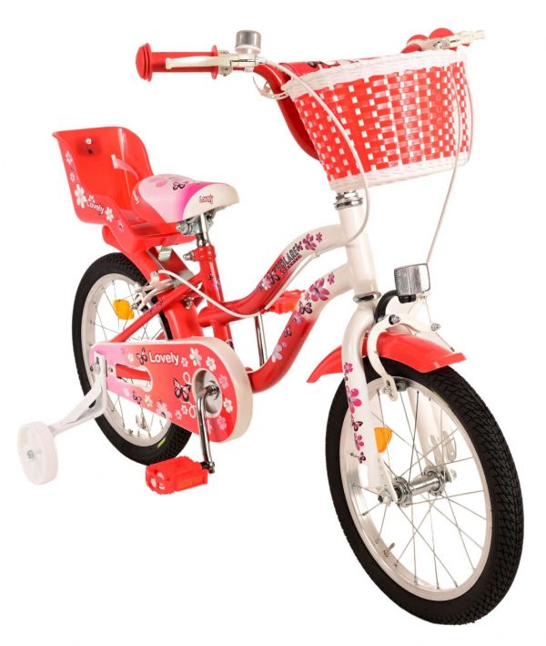 Volare Lovely Kinderfiets - Meisjes - 16 inch - Rood Wit - Twee Handremmen