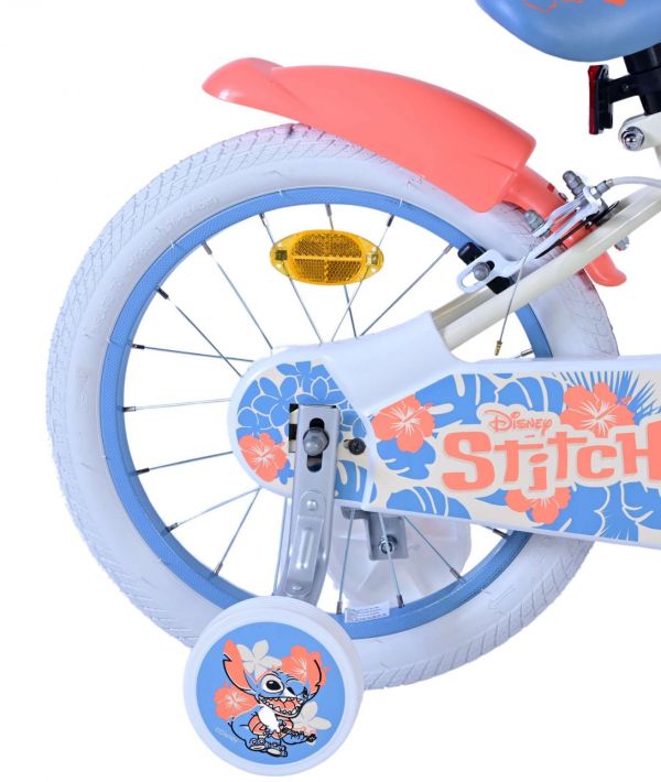 Disney Stitch Kinderfiets - Meisjes - 16 inch - Crème Koraal Blauw - Twee handremmen