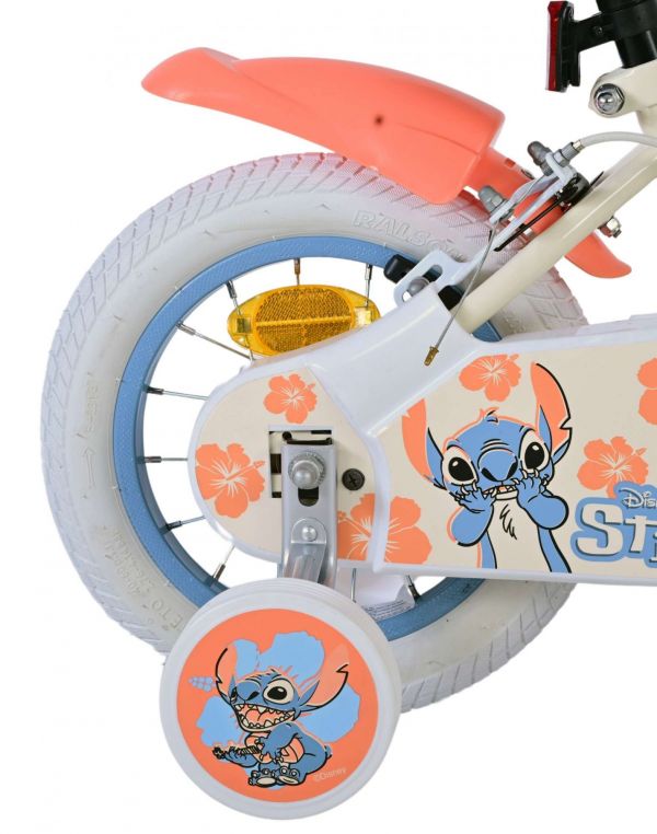 Disney Stitch Kinderfiets - Meisjes - 12 inch - Twee handremmen - Crème Koraal Blauw