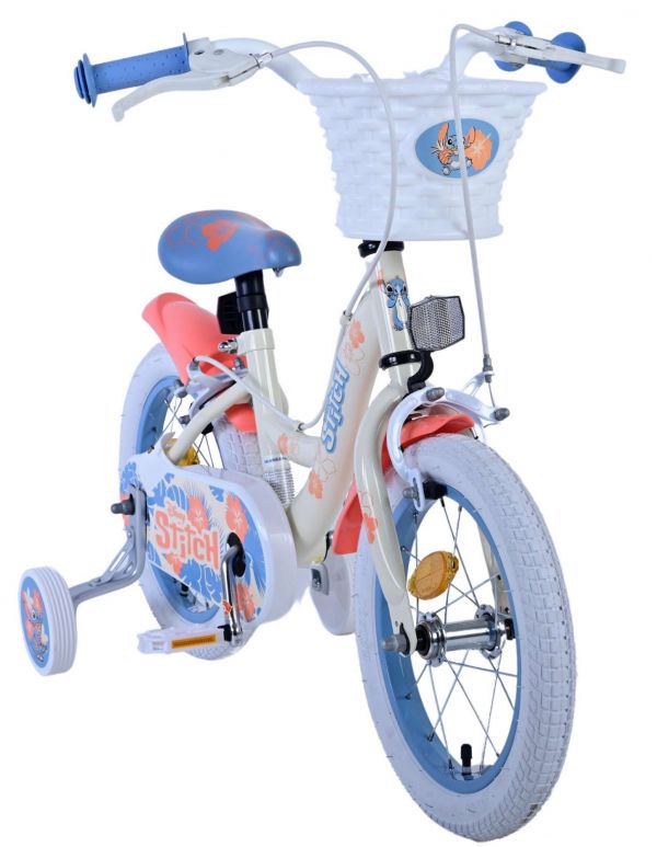 Disney Stitch Kinderfiets - Meisjes - 14 inch - Crème Koraal Blauw - Twee handremmen