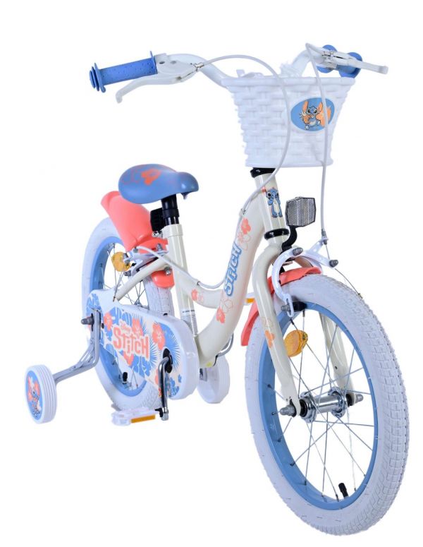 Disney Stitch Kinderfiets - Meisjes - 16 inch - Crème Koraal Blauw - Twee handremmen