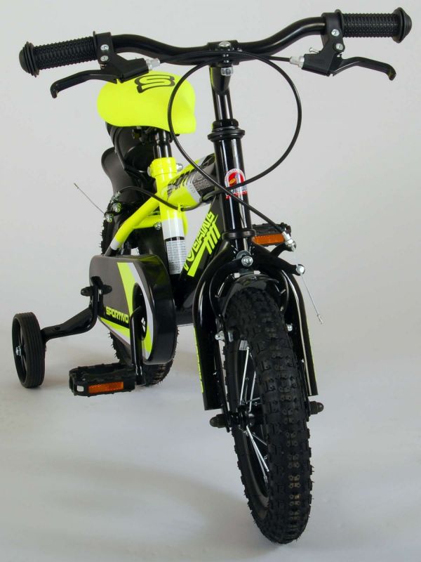 Volare Sportivo Kinderfiets - Jongens - 12 inch - Neon Geel Zwart - Twee Handremmen - 95% afgemonteerd